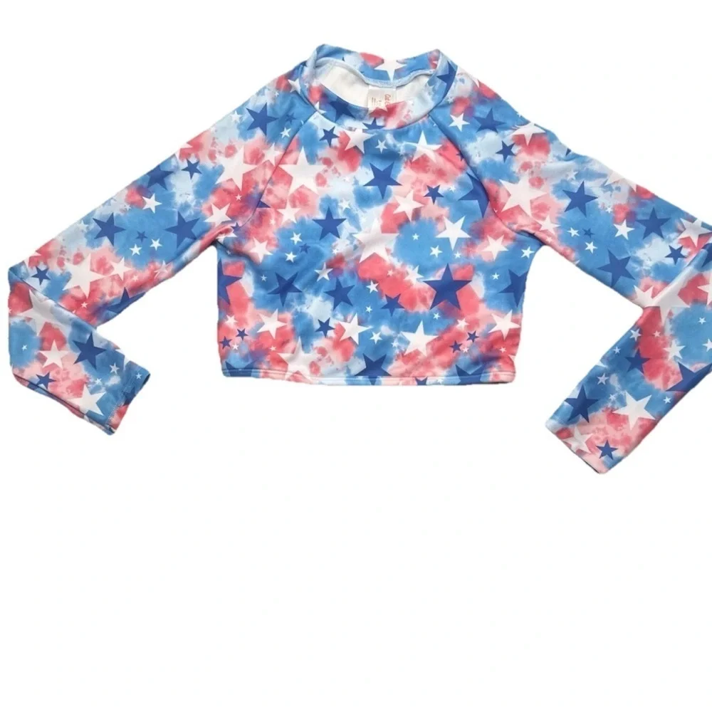 Cat And Jack Swim Top  Girls Kids Size Large 10/12 Blue Red White Stars